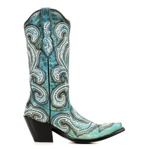 Corral Turquoise Embroidery & Studs Western Boots